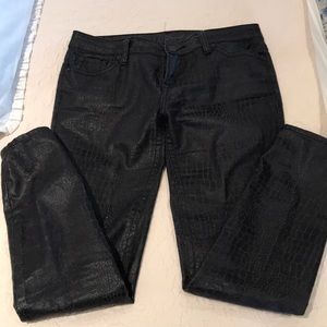 Black shiny crocodile straight leg pants